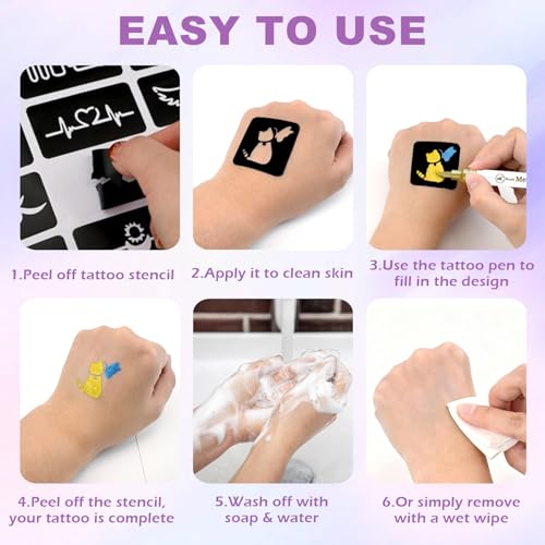 Temporary Tattoo Markers Kit - 10 Colors + 81 Stencils