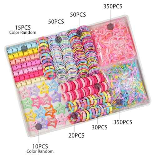 Girls Hair Rubber Bands Colorful Elastic Hair Ties Set Toddler Hair Accessories for Girls with Cute Hair Clips and Box
