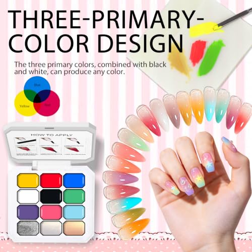 12 Color Gradient Pat Gel Polish Palette Kit with Silicone Applicator