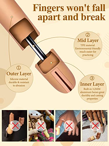 LIONVISON Practice Hand for Acrylic Nails with 100 Nail Tips - Flexible, Durable, Reusable Nail Practice Tool