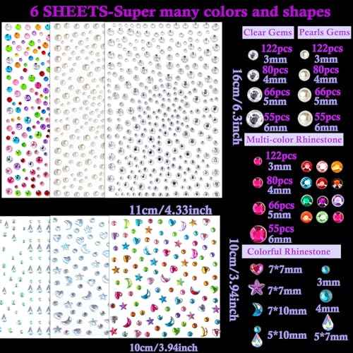 NOOEPC Self Adhesive Face Gems Stickers, Hair Gems Face Jewels Eye Jewels Rhinestones Festival Essentials Rave Accessories Rhinestone for Face, Eye, Makeup Stickers for Kids,Women