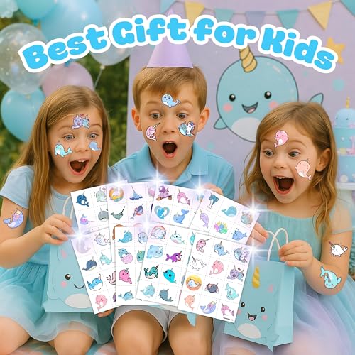 96PCS Narwhal Temporary Tattoos - Pre-Cut Party Favors