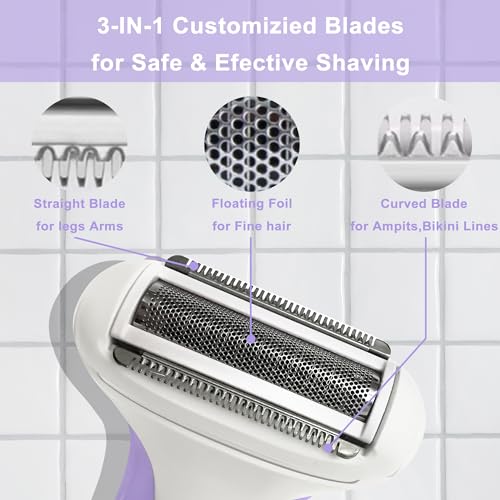 Electric Razors for Women & Bikini Trimmer-Waterproof Cordless for Shower,Travel | Hypoallergenic Foil Shaver for Legs,Underarms,Bikini Line,Wet/Dry Use,Orchid/P9OL