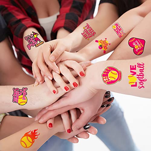 Serencatcher 144 Pcs Softball Temporary Tattoos, Softball Gifts Baseball Party Favors Tattoos Stickers Waterproof for Softball Birthday Party Decorations Softball Sports Club Team Rewards