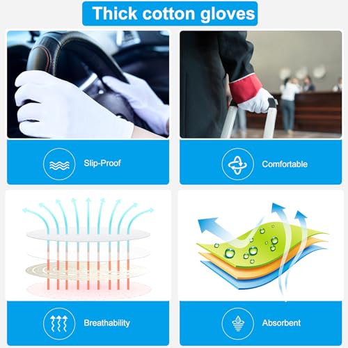 White Cotton Moisturizing Gloves Overnight for Dry Hands & Eczema (5 Pairs)