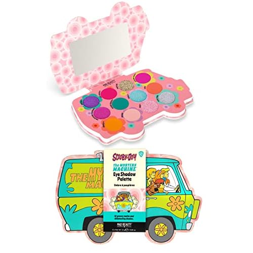 Mad Beauty Scooby-Doo Mystery Machine Eye Shadow Palette | Lid Mirror, Travel Ready, Metallic Shimmers, Pressed Glitter | Cruelty-Free Cosmetics | Great Gift for Women, Adults, and Kids