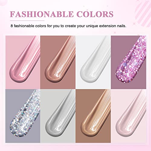 SAVILAND Poly Nail Gel Kit-8 Colors Poly Nail Extension Gel White Pink Glitter with 96W U V Nail Lamp Slip Solution Nail Tools All in 1 Nail Kits Starter Kit for Nail Salon Home DIY