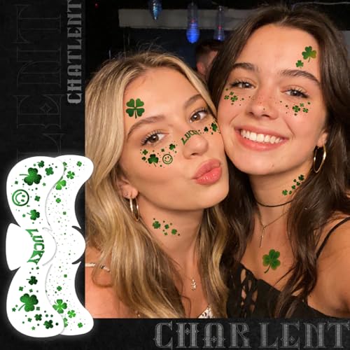 Glitter Shamrock Freckles Face Tattoos | 18 Sheets St. Patrick¡¯s Day Temporary Makeup Patches for Women Kids St. Patrick's Day Parade, Irish Festival Looks