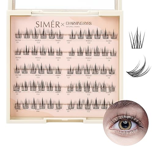 SIMER Cluster Lashes - 60 Pcs Wispy D Curl Individual Eyelash Extensions 9-12mm