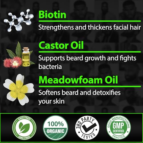 Biotin Beard Balm for Men - 2X Thickening for Beard and Mustache - Organic Mustache Wax with Castor Oil & Meadowfoam ? Hydrating Facial Hair Growth Balm & Leave-In Conditioner