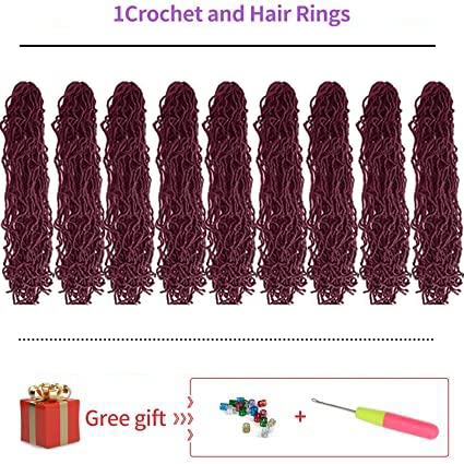 9Packs Nu Locs Crochet Hair Braids Long Soft Locs 24inch Crochet Hair Pre-looped Goddess locs Curly wave Synthetic Hair for Black Women (Burgundy, 24)