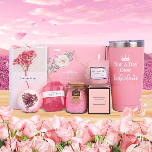 Birthday Gifts for Women, Relaxing Spa Gift Basket Set, Thoughtful and Distinctive Presents for Women, Ideal for Holiday Gifting to Loved Ones Like Mom, Sister, Friend, Wife, and Teacher,Pink