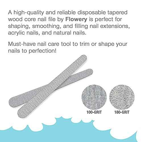 Flowery Disposable High-Speed Shiner, Dual-Grit 100/180 Nail Files, Individually Wrapped, Single-Use, 100 ct