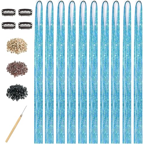 Blue Hair Tinsel Kit, 48 Inch 4000 Strands with Tools