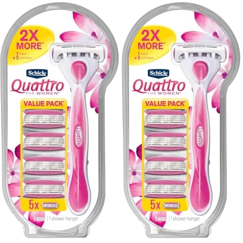 Schick Quattro For Women, Women's Razor Pack with 1 Handle and 5 Refills (Pack of 2)