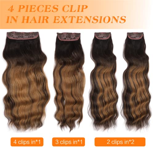 Yacurcur Clip in Hair Extensions 4PCS Synthetic Long Wavy Hairpieces Thick Fiber Double Weft Hair Extensiosns for Women