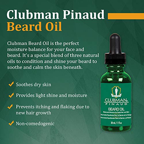 Clubman Pinaud Beard Oil for Men ? Balanced Moisture for Facial Hair & Skin, Softens & Nourishes Beard, 1 oz