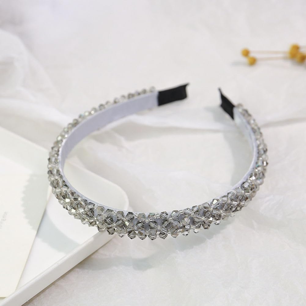 Ruihfas Fashion Sparkle 4 Rows Crystal Rhinestone Headbands Beaded Hair Hoop Band (Grey)