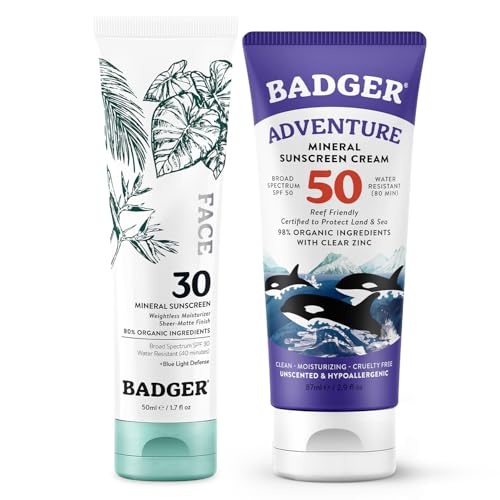 Badger SPF 50 Mineral Sunscreen and SPF 30 Mineral Face Sunscreen