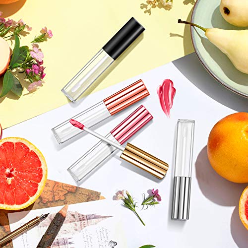 KPX 30 Pcs lip Gloss Tube Containers Bulk Wand 10ml Empty Clear Pink Lip Oil Tubes Refillable Lip Balm Bottles with Rubber Insert for DIY Makeup Such as Lip Samples, Homemade Lip Balm (Rose Golden)