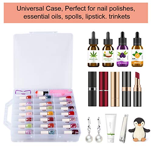 SUBAY Portable Nail Polish Organizer, Clear Double Side Nail Polish Holder,Gel Nail Storage for 48 Bottles with 6 Adjustable Dividers in Each Side Space Saver