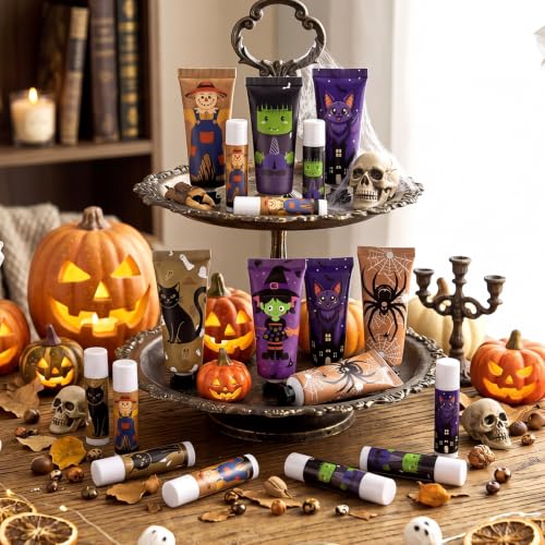 Halloween Hand Cream & Lip Balm Gift Set - 24 Pack for Parties