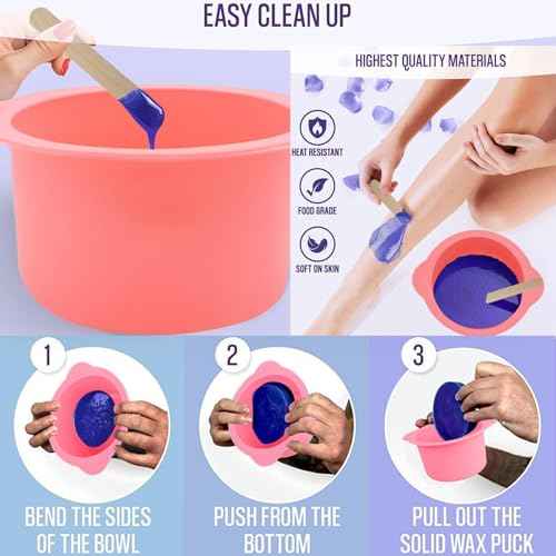 2Pcs 14 oz Silicone Wax Warmer Liner & 50 Pcs Waxing Sticks Body Hair Removal Sticks Applicator Easy to Clean Non-Stick Wax Pot Silicone Bowl Replacement