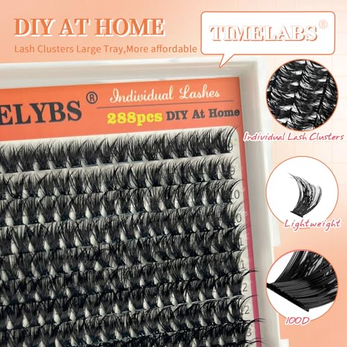 Fluffy Eyelash Extension Kit 100D 288pcs Volume Lash Clusters Kit 9-16mm D Curl Individual Lashes Clusters DIY Lash Extension Kit Clusters Lash with Bond and Remover Lash Applicator by TMIELYBS