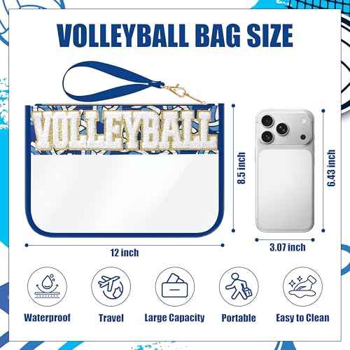 Volleyball Gifts Makeup Bag with Chenille Letter Patch, Clear Cosmetic Pouch PVC Organizer Purse, Waterproof Travel Bag, Portable Toiletry Storage Bag for Her Friends