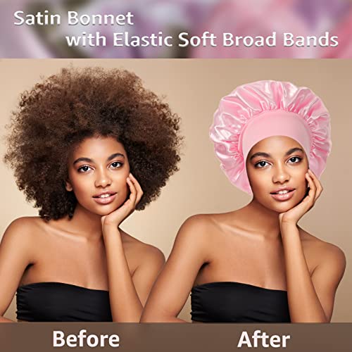 Silk Satin Bonnet for Women - Hair Protection Sleep Cap with Elastic Band (3 Pack)