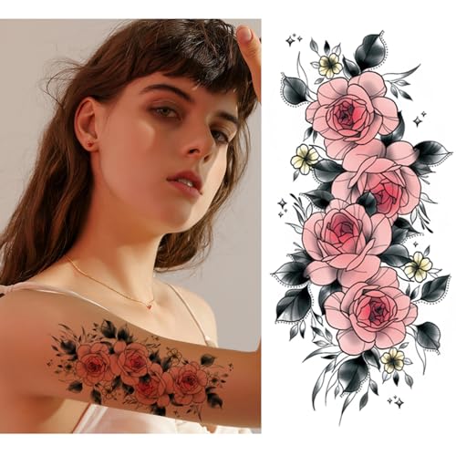 12 Sheet Large Flower Temporary Tattoo Sleeves for Women