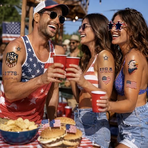 4th of July Temporary Tattoos for Women | Waterproof Red White Blue