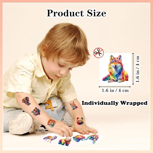 102 PCS Watercolor Animals Temporary Tattoos for Kids