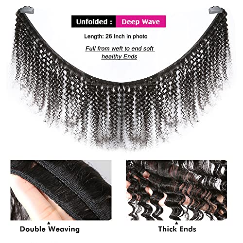 28 Inch Deep Wave Bundles - 1B Natural Black Human Hair, 50g/Bundle, WuvuSnm