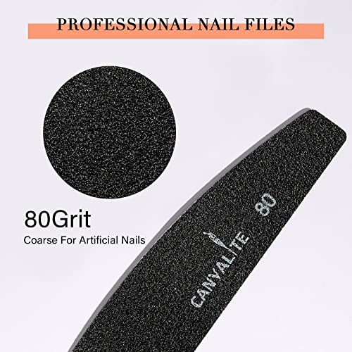 Canvalite 40 PCS Nail File Reusable Peel and Stick Nail Files Replaceable Emery Boards Nail File for Acrylic Nails Professional 80 Grit Fingernail Files for DIY Salon Use