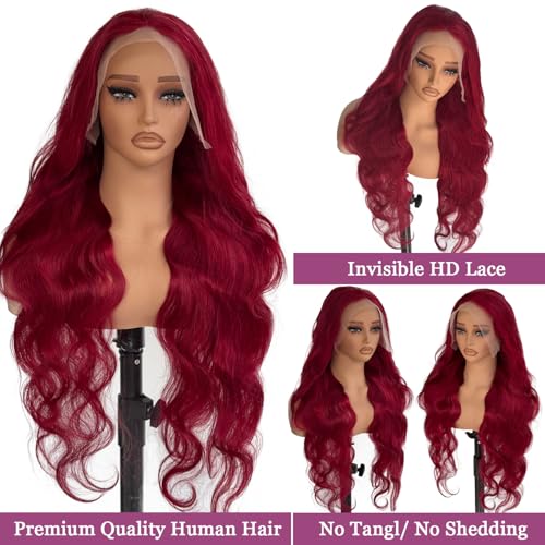 Ubetta 99j Burgundy Lace Front Wigs Human Hair,20 Inch Red Burgundy Wig Glueless 13x6 Body Wave Lace Front Wigs Human Hair Pre Plucked 180 Density 99J Red Burgundy HD Lace Frontal Wig for Black Women