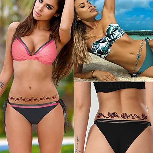 Flower Temporary Tattoos - 12 Sheets Waterproof Belly Stickers