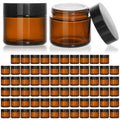 2oz Amber Glass Jars with Black Lids (70 Pack)