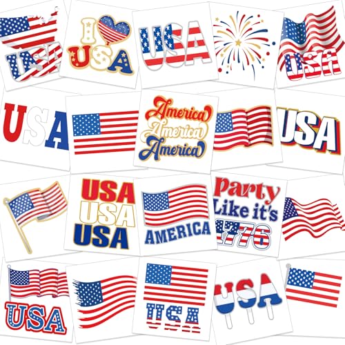 HOWAF 4th of July Temporary Tattoos, 60pc Glitter Flag Stickers