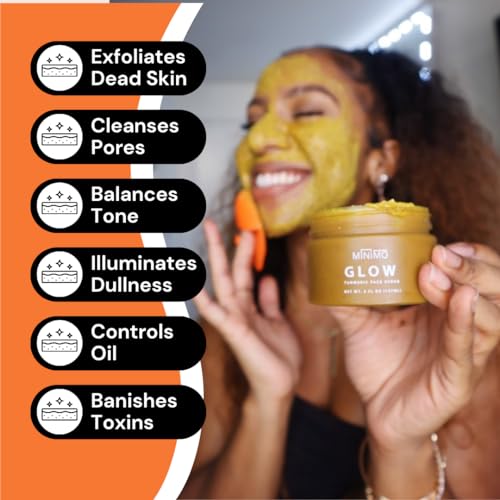 Minimo Glow Turmeric Face Scrub (Unscented) With Heart Applicator - Infused with Turmeric, Manuka Honey, Cinnamon, and Chamomile - Face Scrubber for All Skin Types - 5 FL OZ (147 ML)