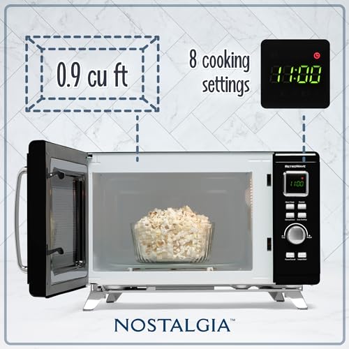 Nostalgia Retro Countertop Microwave Oven - Large 800-Watt - 0.9 cu ft - 12 Pre-Programmed Cooking Settings - Digital Clock - Kitchen Appliances - Metallic Red