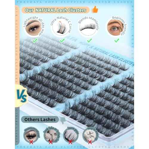 Wispy Lash Clusters Natural Eyelash Clusters 180Pcs Cluster Eyelash Extensions C Curled Cluster Lashes DIY Individual Lashes Soft Eye Lash Extension with Ultra-thin Band, 10-16MM