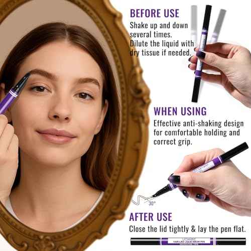 UCANBE Eyebrow Pen, Dual-Curved Eyebrow Pencils for Women, 2-in-1 Brow Pencil with 2-Fork-Tip & Precise Brush-Tip for Natural Hair-Like Brows, Waterproof Microblading Brow Pen Last 24Hrs(Black Brown)