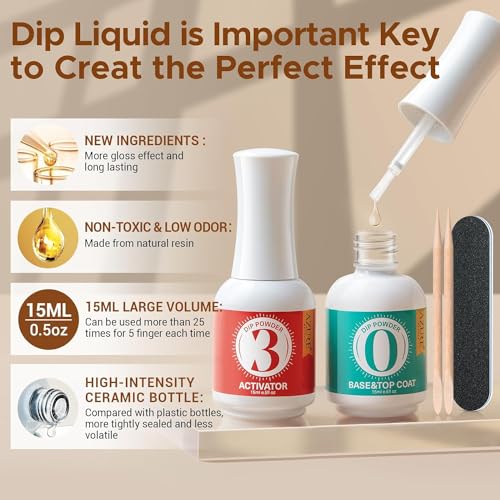 AZUREBEAUTY 2-in-1 Dip Powder Base & Top Coat Liquid Set with Activator