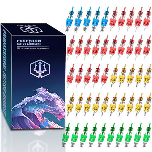 Poseidon 50Pcs Tattoo Cartridge Needles Assorted Sizes