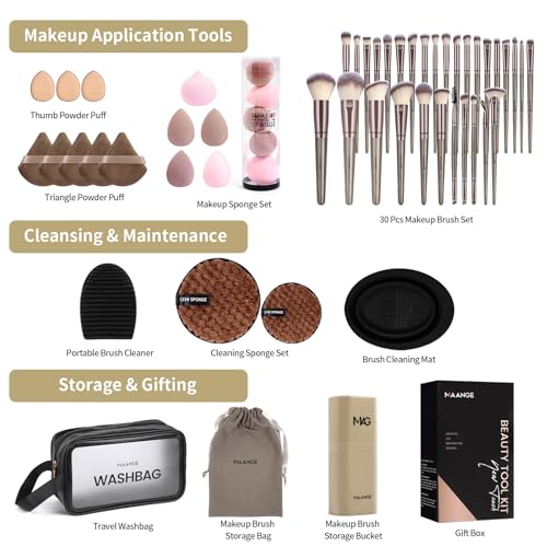 MAANGE 51-Piece Makeup Brush Set with Sponges & Storage Pouch