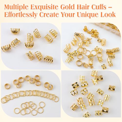 300 Pcs Gold Hair Cuffs Clips for Braids - 12 Styles