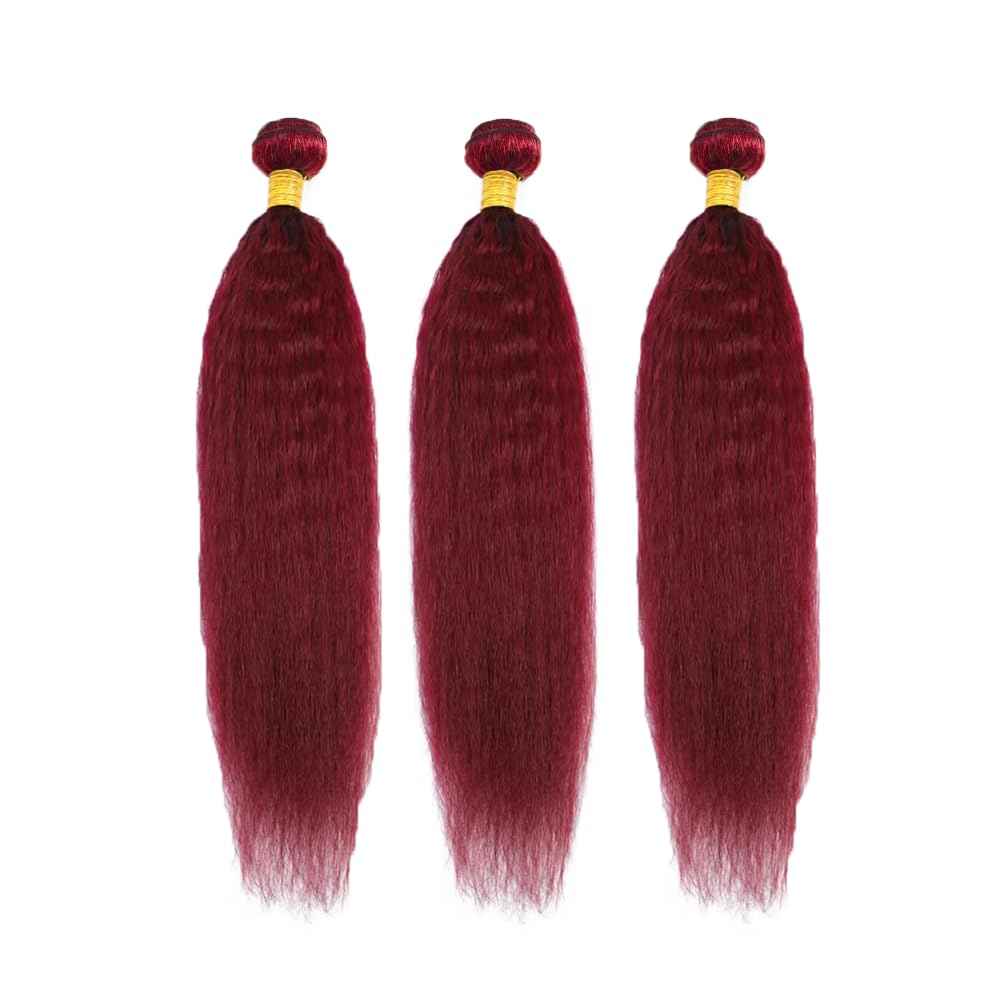 99J Human Hair Bundles Red Kinky Straight Human Hair Bundle Burgundy Yaki Bundle 20 20 20 inch Wine Red Bundles 300g