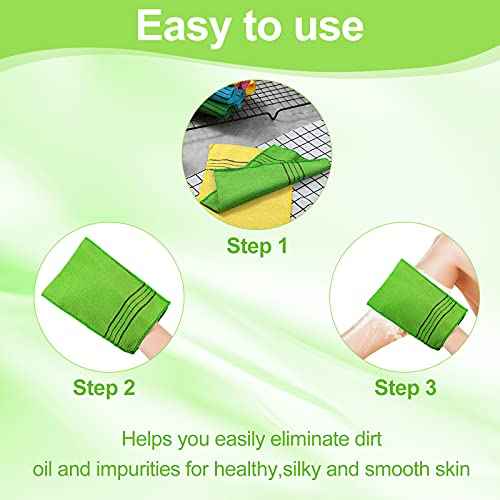 Tatuo 12 Pieces Korean Exfoliating Mitt Glove Italy Towel Body Skin Scrubber Exfoliating Scrubber for Remove Dead Skin Washcloth Korean(Large,Yellow, Green, Blue, Pink)