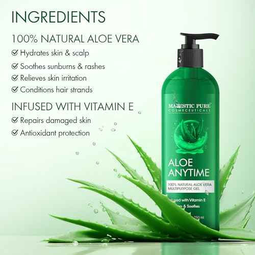 Majestic Pure Aloe Vera Gel for Face and Hair - with vitamin E, Soothes, Moisturizes, & Nourishes Skin & Hair, Soothes Sunburn | 8.5 Fl Oz